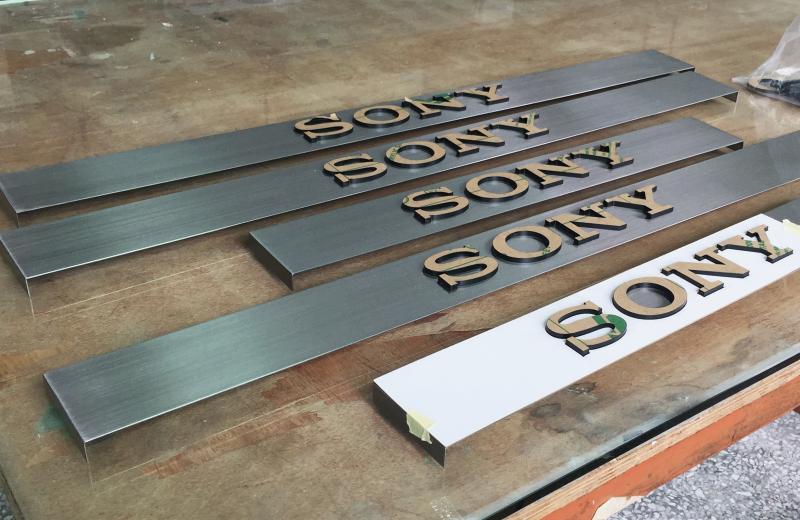 sony logo on fabricated brushed stainless steel panels