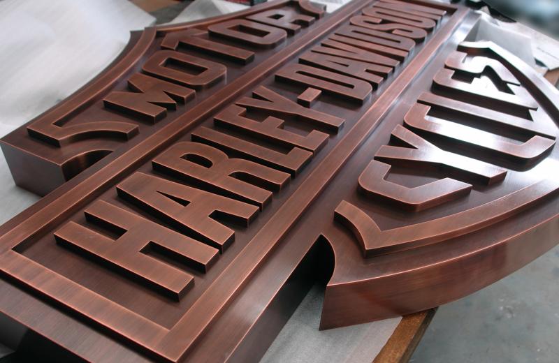 copper fabricated sign in layers